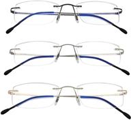 set of 3 rimless blue light blocking reading glasses for women and men | anti glare filter, lightweight eyeglasses, ideal for proofreading logo