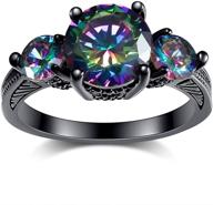 💍 black engagement rings for women - 14k black gold gothic rings with 3 stone mystic topaz tourmaline - wedding rings for women in sizes 5 / 6 / 7 / 8 / 9 / 10 logo