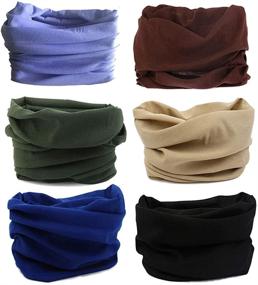 img 4 attached to 🧣 6-Piece Neck Gaiter Headband Bandana Face Mask Head Scarf Wrap - Headwear Covering