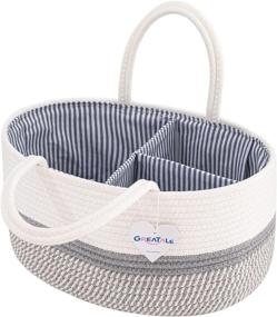 img 3 attached to 👶 GREATALE Baby Diaper Caddy Organizer - Portable Rope Storage Basket for Changing Table & Car - Nursery Diaper Storage with Removable Divider (Grey)
