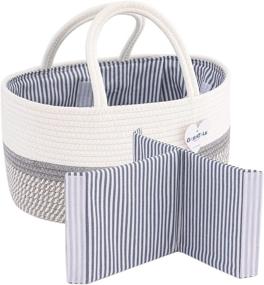 img 2 attached to 👶 GREATALE Baby Diaper Caddy Organizer - Portable Rope Storage Basket for Changing Table & Car - Nursery Diaper Storage with Removable Divider (Grey)