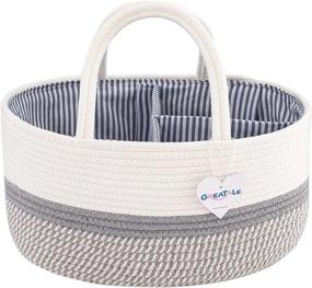 img 4 attached to 👶 GREATALE Baby Diaper Caddy Organizer - Portable Rope Storage Basket for Changing Table & Car - Nursery Diaper Storage with Removable Divider (Grey)