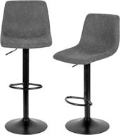 🪑 oristus grey swivel bar stools set of 2: height adjustable, modern pu leather kitchen counter chairs with backs and chrome base logo