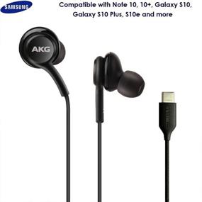 img 2 attached to 🎧 2020 Наушники AKG Designed ElloGear для Samsung Galaxy Note 10, Note 10+, Galaxy S10, S9 Plus, S10e - цвет черный - плетеный кабель с разъемом Type-C и микрофоном, пультом громкости.