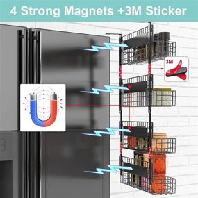 img 1 attached to 🧲 Magnetic Spice Racks for Wall Mount - Efficient Kitchen Storage Shelf with Hooks- X Kang 4 Tier Refrigerator Spice Storage Rack for Seasoning Bottles (Black)