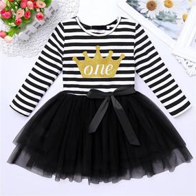 img 3 attached to 👗 Long Sleeve Princess Cake Smash Baptism Crown Tulle Party Dress Striped Outfit Tutu Gown for Baby Girls' 1st/2nd/3rd Birthday