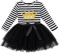 👗 long sleeve princess cake smash baptism crown tulle party dress striped outfit tutu gown for baby girls' 1st/2nd/3rd birthday логотип