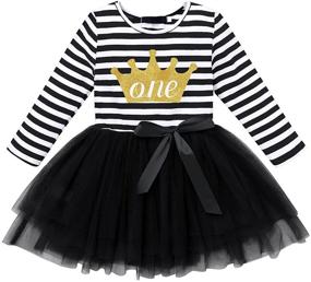 img 4 attached to 👗 Long Sleeve Princess Cake Smash Baptism Crown Tulle Party Dress Striped Outfit Tutu Gown for Baby Girls' 1st/2nd/3rd Birthday