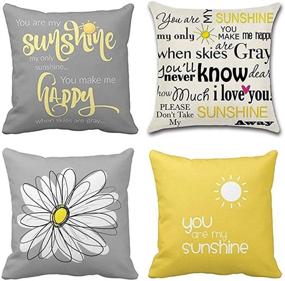 img 4 attached to Emvency Set of 4 Throw Pillow Covers - You are My Sunshine Yellow Gray Decorative Pillow Cases - Home Decor Square 18x18 inches Pillowcases