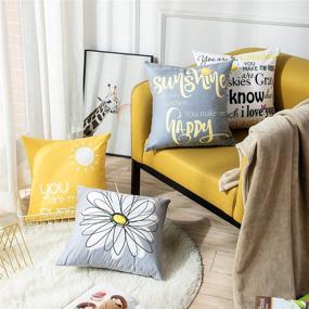 img 3 attached to Emvency Set of 4 Throw Pillow Covers - You are My Sunshine Yellow Gray Decorative Pillow Cases - Home Decor Square 18x18 inches Pillowcases