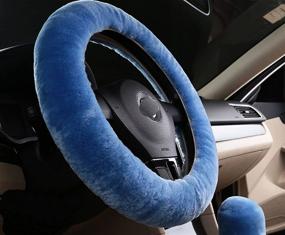 img 1 attached to 🐑 Luxurious Australian Natural Sheepskin Car Stretch-on Steering Wheel Cover | Soft Wool Vehicle Non-slip Cushion Protector | Fits 35cm-43cm Wheels