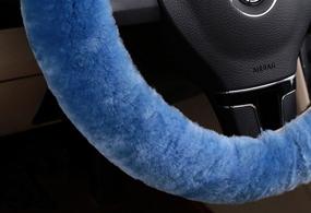 img 2 attached to 🐑 Luxurious Australian Natural Sheepskin Car Stretch-on Steering Wheel Cover | Soft Wool Vehicle Non-slip Cushion Protector | Fits 35cm-43cm Wheels