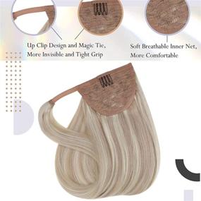 img 2 attached to 🌟 Easyouth 12 Inch 70g 18 Dark Ash Blonde Mixed with 613 Bleach Blonde Highlight Ponytail Human Hair Extensions - Clip in Wrap Around Ponytail Extensions for Women