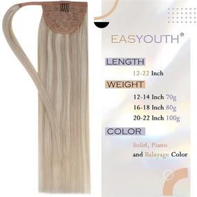 img 1 attached to 🌟 Easyouth 12 Inch 70g 18 Dark Ash Blonde Mixed with 613 Bleach Blonde Highlight Ponytail Human Hair Extensions - Clip in Wrap Around Ponytail Extensions for Women