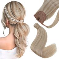 🌟 easyouth 12 inch 70g 18 dark ash blonde mixed with 613 bleach blonde highlight ponytail human hair extensions - clip in wrap around ponytail extensions for women logo