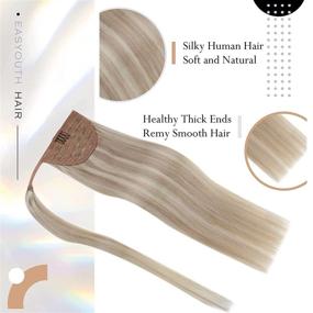 img 3 attached to 🌟 Easyouth 12 Inch 70g 18 Dark Ash Blonde Mixed with 613 Bleach Blonde Highlight Ponytail Human Hair Extensions - Clip in Wrap Around Ponytail Extensions for Women