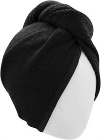 img 2 attached to Black 100% Cotton Hair Bath Towel 👒 Terry Wrap: Soft, Long, Quick-Drying - Not Microfiber