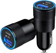 🔌 2-pack usb c car charger, 30w pd 3.0 fast charger with 2.4a cigarette lighter car adapter for iphone 13/13 mini/12 pro max/11 pro max/xr/8/7, samsung galaxy s21 s20 s10 s9 logo