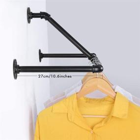 img 1 attached to 🧥 LIANTRAL 32.68-Inch Wall Mounted Pipe Coat Hanger Rack: Heavy Duty Garment Storage, Industrial T-Bar Clothing Rack in Black