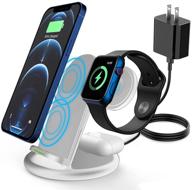 3-in-1 detachable wireless charger stand with qc3.0 adapter - fast charging station for apple watch 6/5/4/3/2/se, airpods pro/2, iphone 12/11/pro max/x/xs/xr/8/8 plus - white logo