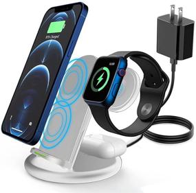 img 4 attached to 3-in-1 Detachable Wireless Charger Stand with QC3.0 Adapter - Fast Charging Station for Apple Watch 6/5/4/3/2/SE, AirPods Pro/2, iPhone 12/11/Pro Max/X/XS/XR/8/8 Plus - White
