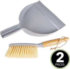 img 3 attached to Efficient Cleaning Companion: mDesign Hand Held Dustpan and Brush Set - Angled Brush Head, Long Bamboo Wood Handle - Ideal for Kitchen, Garage, Bathroom, Laundry or Utility Room - Gray/Natural