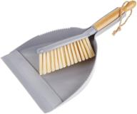 efficient cleaning companion: mdesign hand held dustpan and brush set - angled brush head, long bamboo wood handle - ideal for kitchen, garage, bathroom, laundry or utility room - gray/natural logo