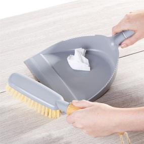 img 2 attached to Efficient Cleaning Companion: mDesign Hand Held Dustpan and Brush Set - Angled Brush Head, Long Bamboo Wood Handle - Ideal for Kitchen, Garage, Bathroom, Laundry or Utility Room - Gray/Natural