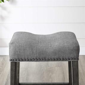 img 1 attached to 🪑 Roundhill Furniture Coco Upholstered Backless Saddle Seat Bar Stools 29" Height Set of 2, Gray - Stylish and Comfortable Bar Stools for your Home Décor