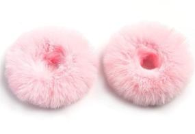 img 4 attached to 🐇 Light Pink Faux Rabbit Fur Scrunchies: 2pcs Pack, Bobbles for Hair, Wristband, Ponytail Accessories