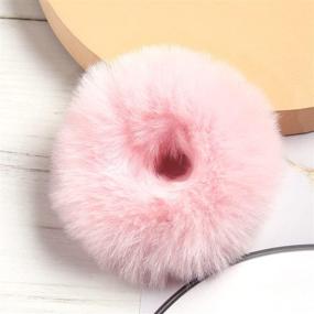 img 3 attached to 🐇 Light Pink Faux Rabbit Fur Scrunchies: 2pcs Pack, Bobbles for Hair, Wristband, Ponytail Accessories