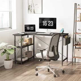 img 2 attached to 🖥️ FEZIBO 40 Inch Small L Shaped Computer Desk: Efficient Home Office Corner Desk with Storage Shelves and Writing Table, Black