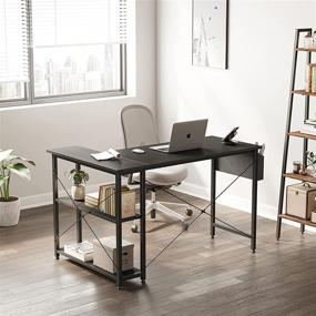 img 1 attached to 🖥️ FEZIBO 40 Inch Small L Shaped Computer Desk: Efficient Home Office Corner Desk with Storage Shelves and Writing Table, Black