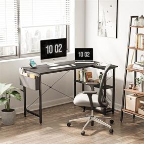 img 3 attached to 🖥️ FEZIBO 40 Inch Small L Shaped Computer Desk: Efficient Home Office Corner Desk with Storage Shelves and Writing Table, Black