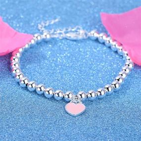 img 2 attached to 💖 Jewanfix Charm Bracelet: Delicate Love Heart Charm 4mm Beaded Stainless Steel Bracelet for Girls and Women