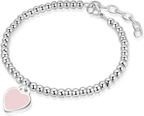 img 4 attached to 💖 Jewanfix Charm Bracelet: Delicate Love Heart Charm 4mm Beaded Stainless Steel Bracelet for Girls and Women