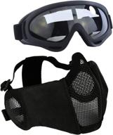 aoutacc airsoft protective gear set: mesh mask with ear protection & tactical goggles for paintball, cs & survival games - kid & adult men women logo