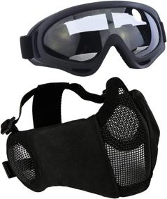 img 4 attached to AOUTACC Airsoft Protective Gear Set: Mesh Mask with Ear Protection & Tactical Goggles for Paintball, CS & Survival Games - Kid & Adult Men Women