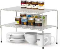 wosovo set of 2 silver kitchen cabinet organizer and storage shelves - stackable and expandable storage racks with anti-slip liners for cabinets logo