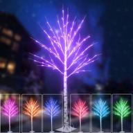 5ft color changing led birch tree: ideal outdoor christmas decoration with remote control for home, holiday, wedding, party decor - white tree with pink, multicolor, and green lights логотип