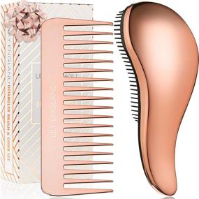 img 4 attached to 🌹 Rose Gold Detangler Brush and Comb Set for Women and Children - Detangling Hairbrush for Wet or Dry Hair, Ideal for Fine, Curly, Thick, Afro Hair - Lily England