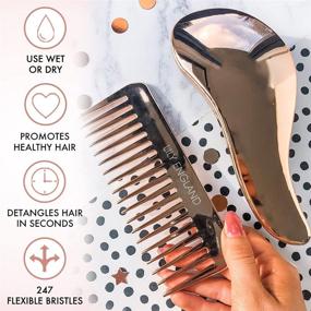 img 1 attached to 🌹 Rose Gold Detangler Brush and Comb Set for Women and Children - Detangling Hairbrush for Wet or Dry Hair, Ideal for Fine, Curly, Thick, Afro Hair - Lily England