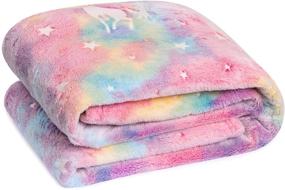 img 4 attached to WBHome Glow in The Dark Unicorn Throw Blanket 50 X 60 inch: Perfect Christmas & Birthday Gifts for Teen Kids, Girls, Boys, and Grandkids - Soft, Warm, Plush Rainbow Design