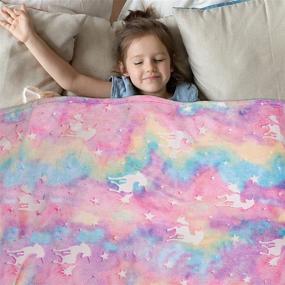 img 1 attached to WBHome Glow in The Dark Unicorn Throw Blanket 50 X 60 inch: Perfect Christmas & Birthday Gifts for Teen Kids, Girls, Boys, and Grandkids - Soft, Warm, Plush Rainbow Design