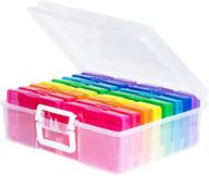 📸 novelinks transparent 4"x6" photo cases and clear craft keeper - 16 inner cases plastic storage container box (multi-colored) with convenient handle логотип
