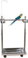 🐦 adjustable height rolling metal bird feeder stand - ozzptuu parrot playstand with universal wheels, perch, and feeding bowls logo