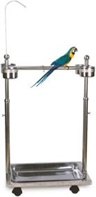 img 4 attached to 🐦 Adjustable Height Rolling Metal Bird Feeder Stand - Ozzptuu Parrot Playstand with Universal Wheels, Perch, and Feeding Bowls