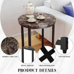 img 1 attached to 🪑 Hooseng 16" Round Side End Table with Marble Top - Brown Base for Bedroom or Living Room