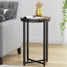 img 3 attached to 🪑 Hooseng 16" Round Side End Table with Marble Top - Brown Base for Bedroom or Living Room