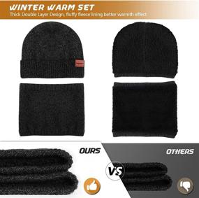 img 3 attached to Winter Hat Scarf Glove Set: Stay Warm with Knit Fleece Lined Beanie, Scarf, and Touchscreen Gloves - Perfect Winter Accessory Set for Men and Women